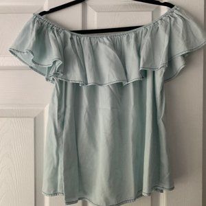light blue flowy off the shoulder top